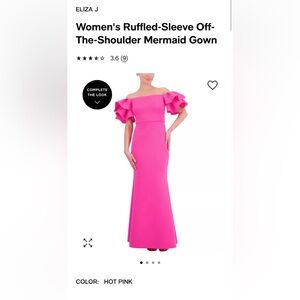ELIZA J Women's ruffled sleeve Off-the-shoulder Mermaid Gown HOT PINK SIZE 12